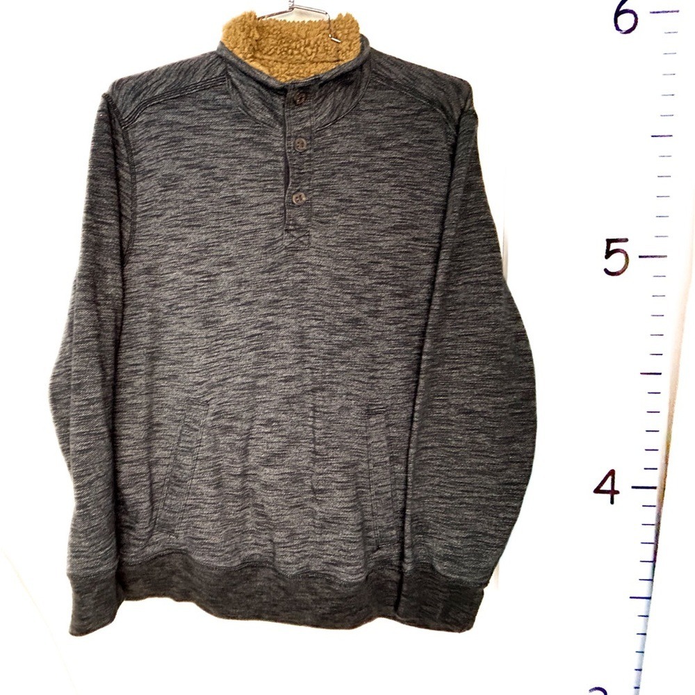 G.H. Bass‎ & Co Black Heathered Sherpa Collar Henley Sweatshirt Men's XL